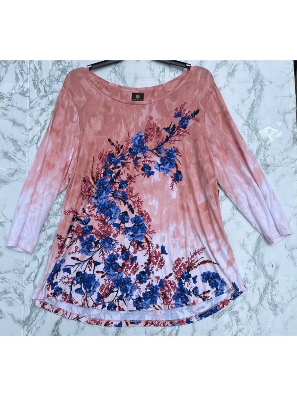 JM Collection Womens 3X Pink Floral Tunic Top With Blue & Red Flowers